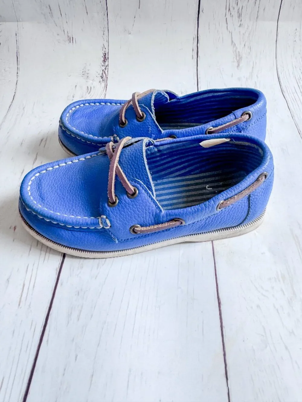 Janie and Jack Boys Blue Leather Boat Shoes Size 9